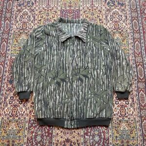 VTG 80s heavyweight rebark realtree camouflage zip up fleece hunting jacket LT